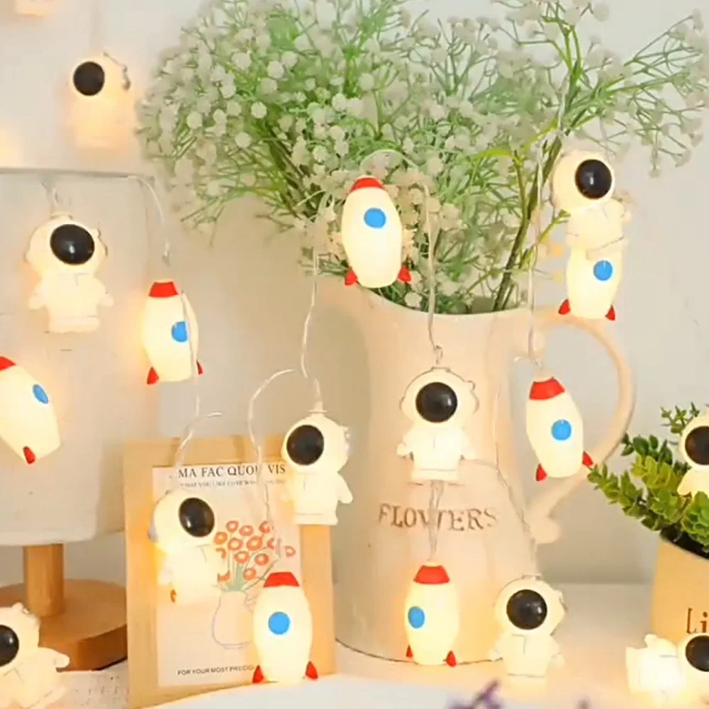 Space-Themed Party Lights with Astronaut/Rocket Design, NEW, 2 AA Batteries req.